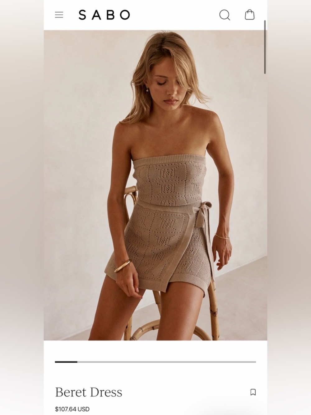 SABO Beret Strapless Knit Mini Dress in Taupe